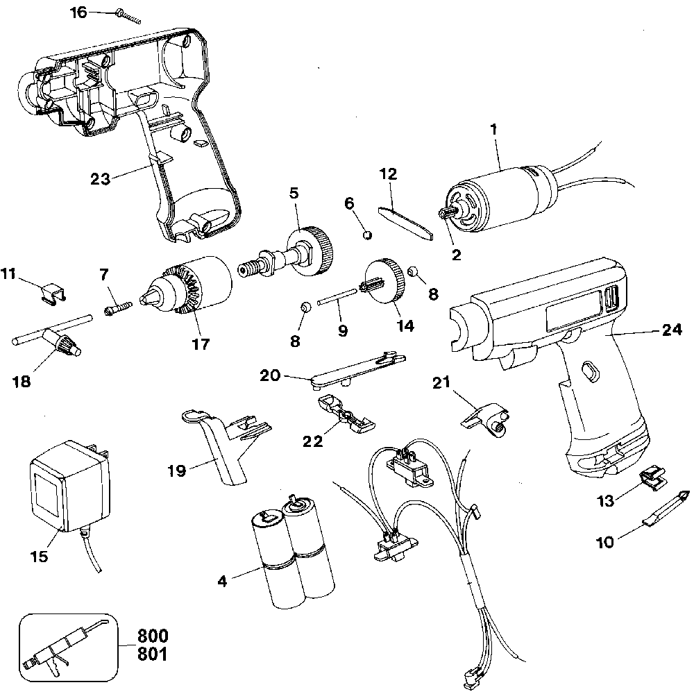 Exploded Diagram A Diagram and Parts List for 9045-24 Type 2 Black and Decker Drill